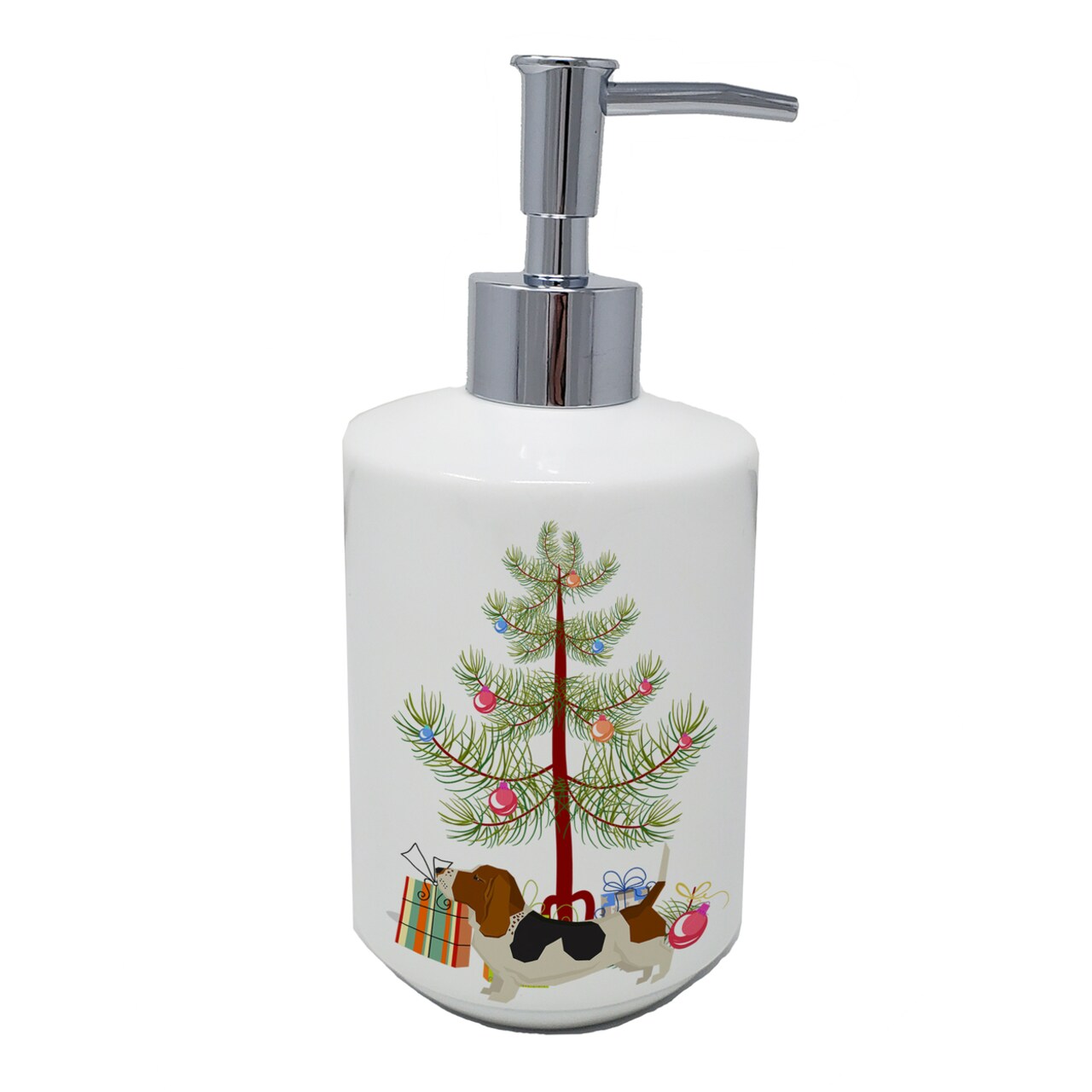 Caroline's Treasures Basset Hound Christmas Tree Ceramic Soap Dispenser